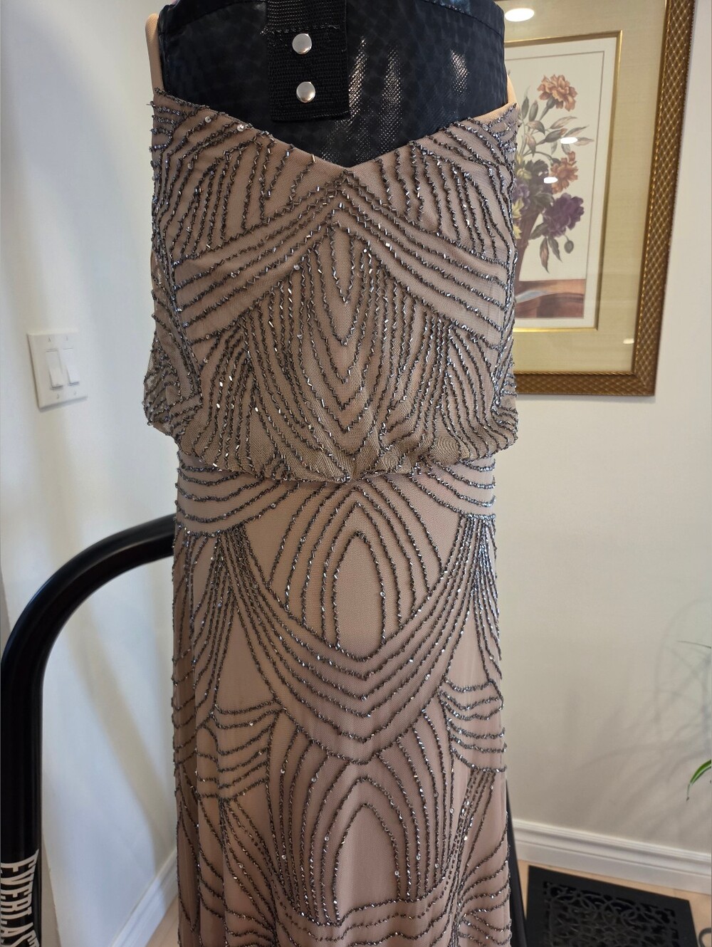Blush Beaded Evening Dress - Elegant Layered Gown
